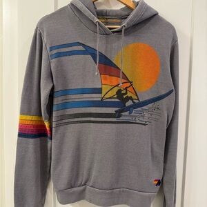 Aviator Nation Gray Hoodie with Surf Graphic